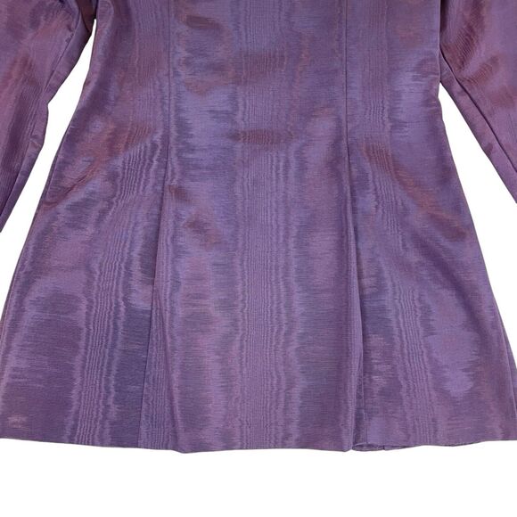 VTG 80s 90s Scott McClintock 2 Piece Skirt Suit Sz 8 Purple Taffeta Lace Collar - Picture 6 of 15